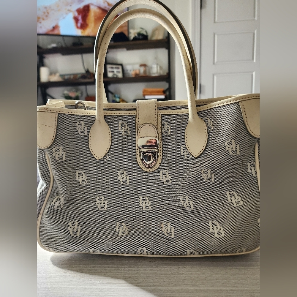 Dooney & Bourke‎ satchel, blue and cream color purse